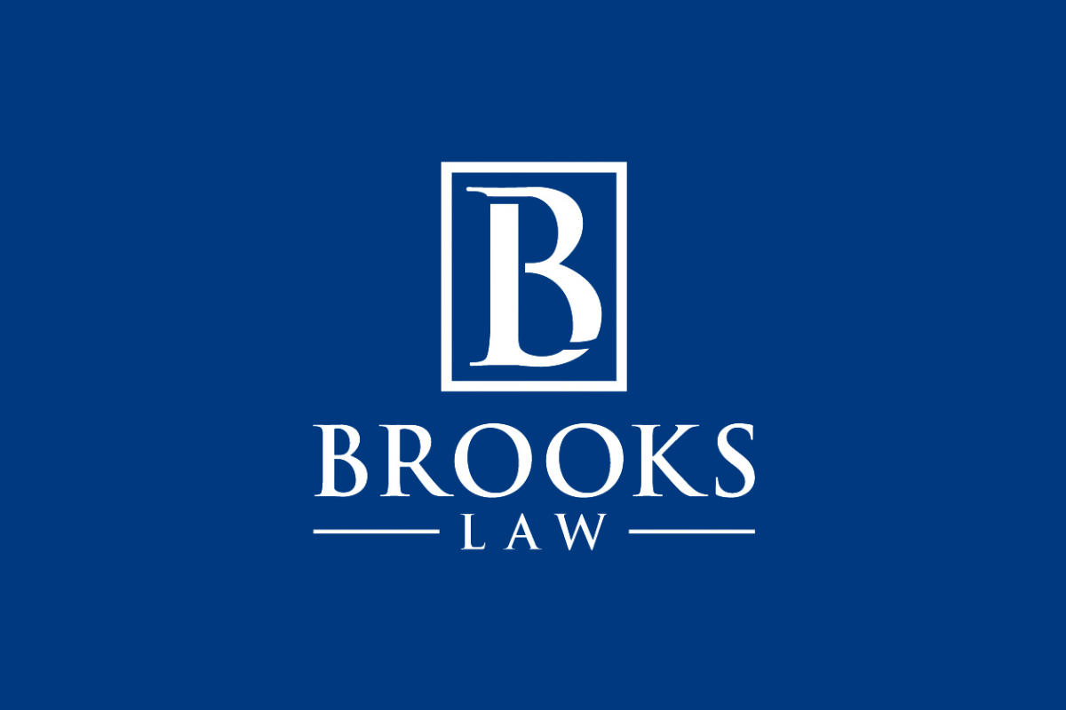 Brooks Law Logo on blue background for tml Partners, marketing headhunters