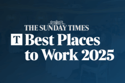 Best Places to work logo on gradient blue background